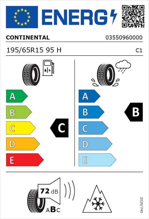 Tyre Label for Continental AllSeasonContact 195/65R15 95H