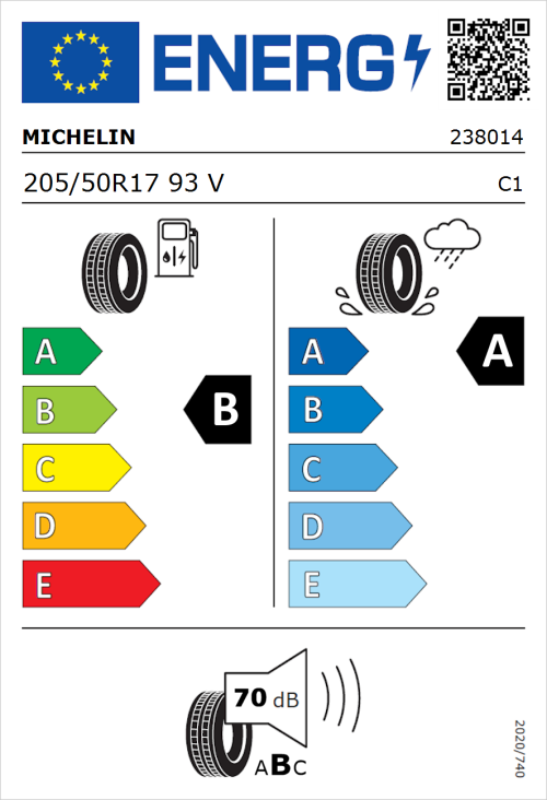 Tyre Label for Michelin Primacy 5 205/50R17 93V
