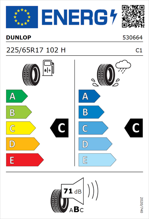 Tyre Label for Dunlop Grandtrek ST30 225/65R17 102H